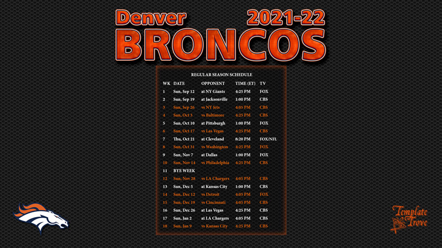 2021 2022 Denver Broncos Wallpaper Schedule