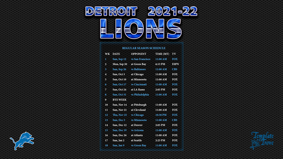 2021 2022 Detroit Lions Wallpaper Schedule