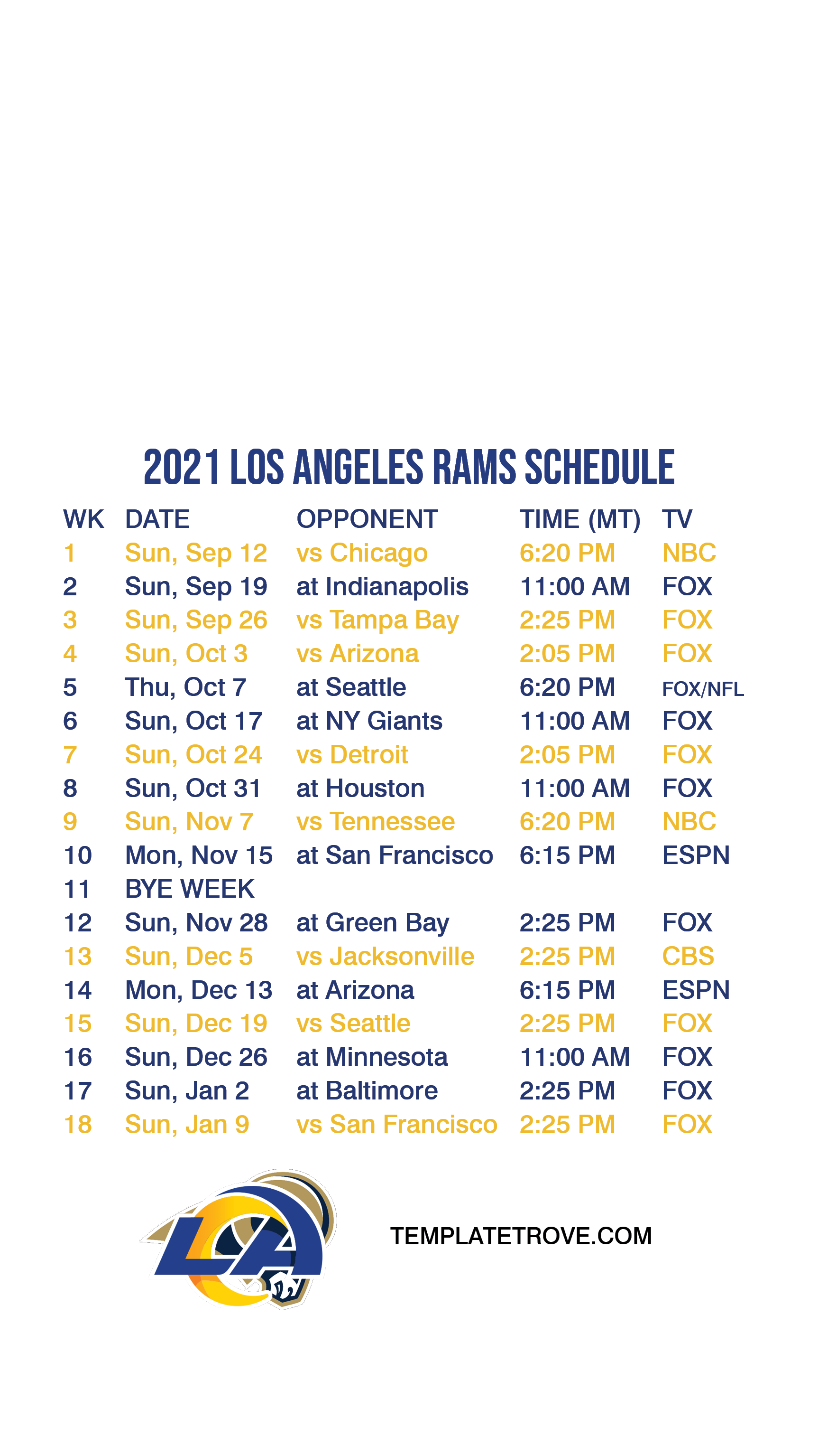 2021 2022 Los Angeles Rams Lock Screen Schedule For IPhone 6 7 8 Plus