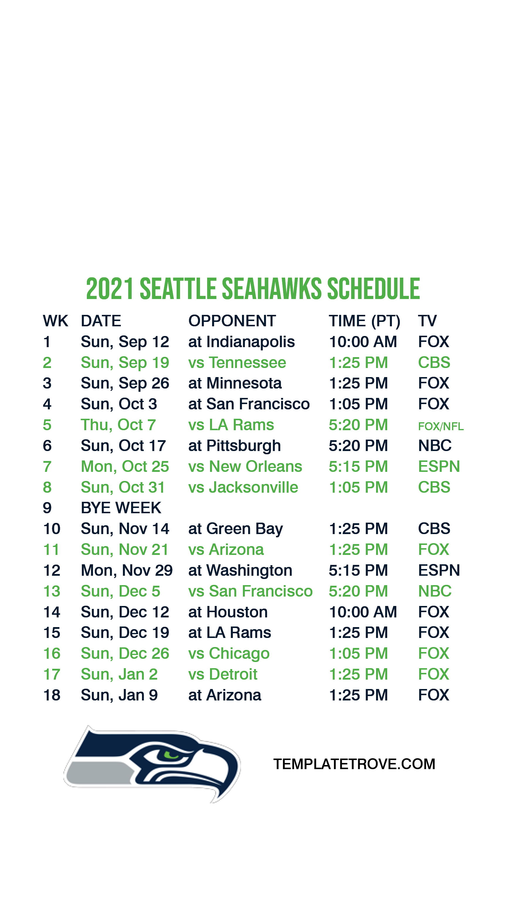 2021 2022 Seattle Seahawks Lock Screen Schedule For IPhone 6 7 8 Plus