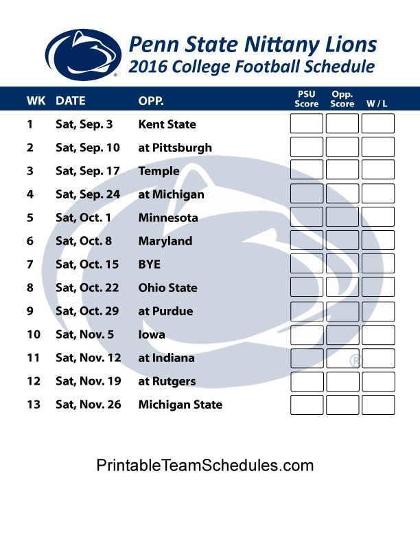 2021 Penn State Football Schedule Printable FreePrintableTM 