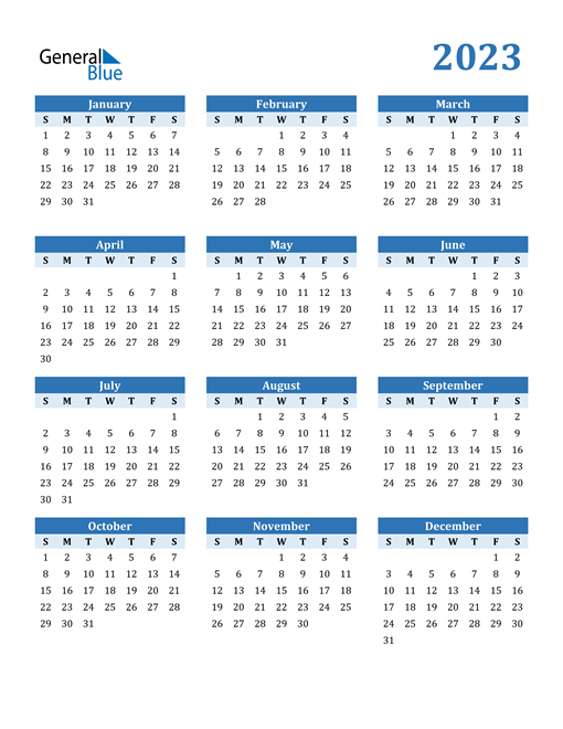 2023 Calendar PDF Word Excel 