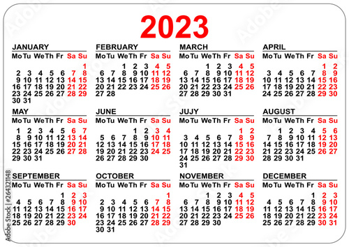2023 Calendar Template Isolated On White Simple Horizontal Grid Buy