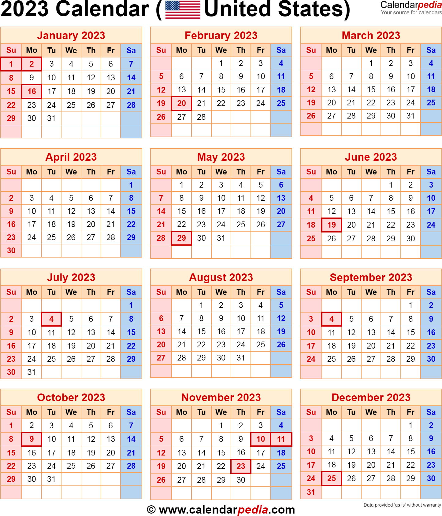 2023 Calendar With Federal Holidays