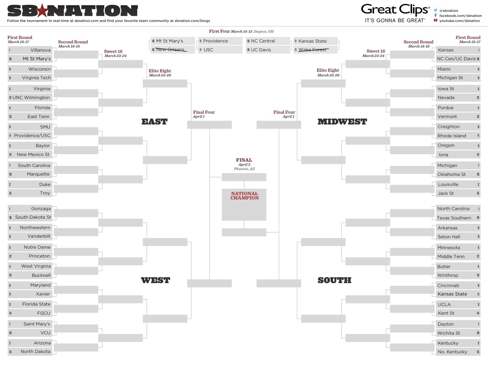 A Printable NCAA Tournament Bracket Just For You With Images Ncaa 