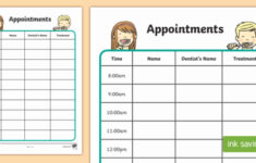 Appointment Time Sheet And Dentists Dental Surgery Appointment Sheet