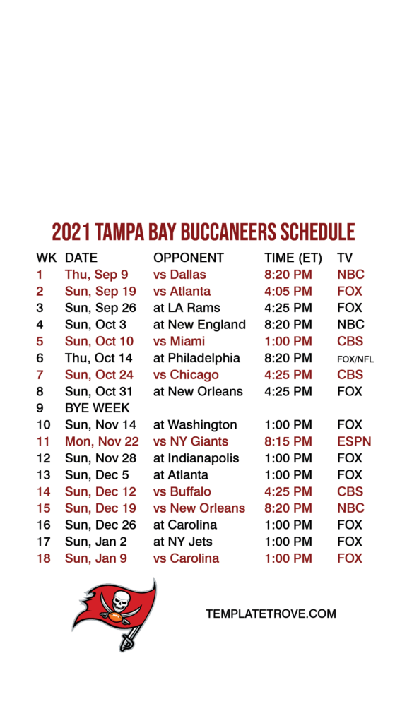 Buccaneers 2022 Schedule Printable Schedule 2022