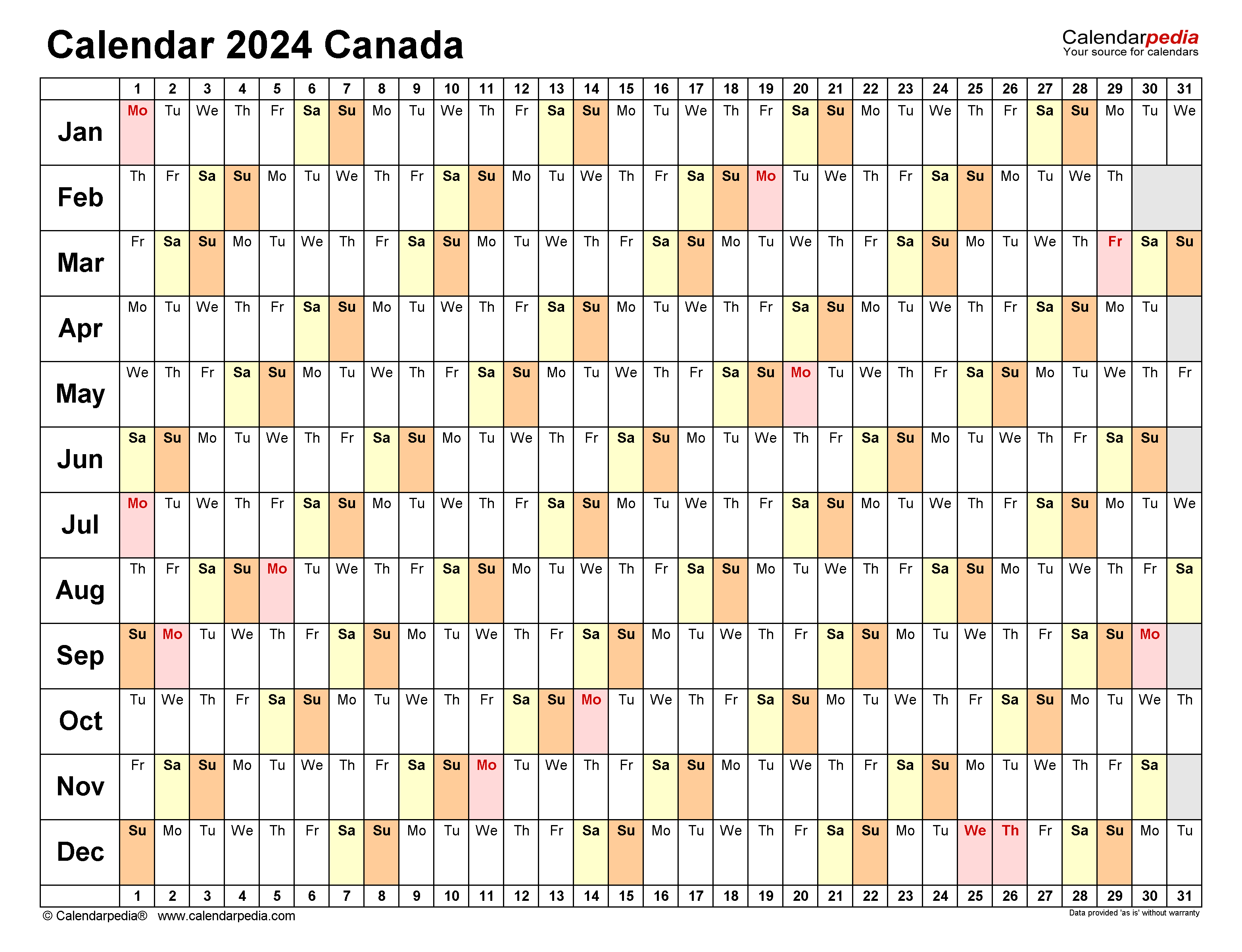 Canada Calendar 2024 Free Printable PDF Templates
