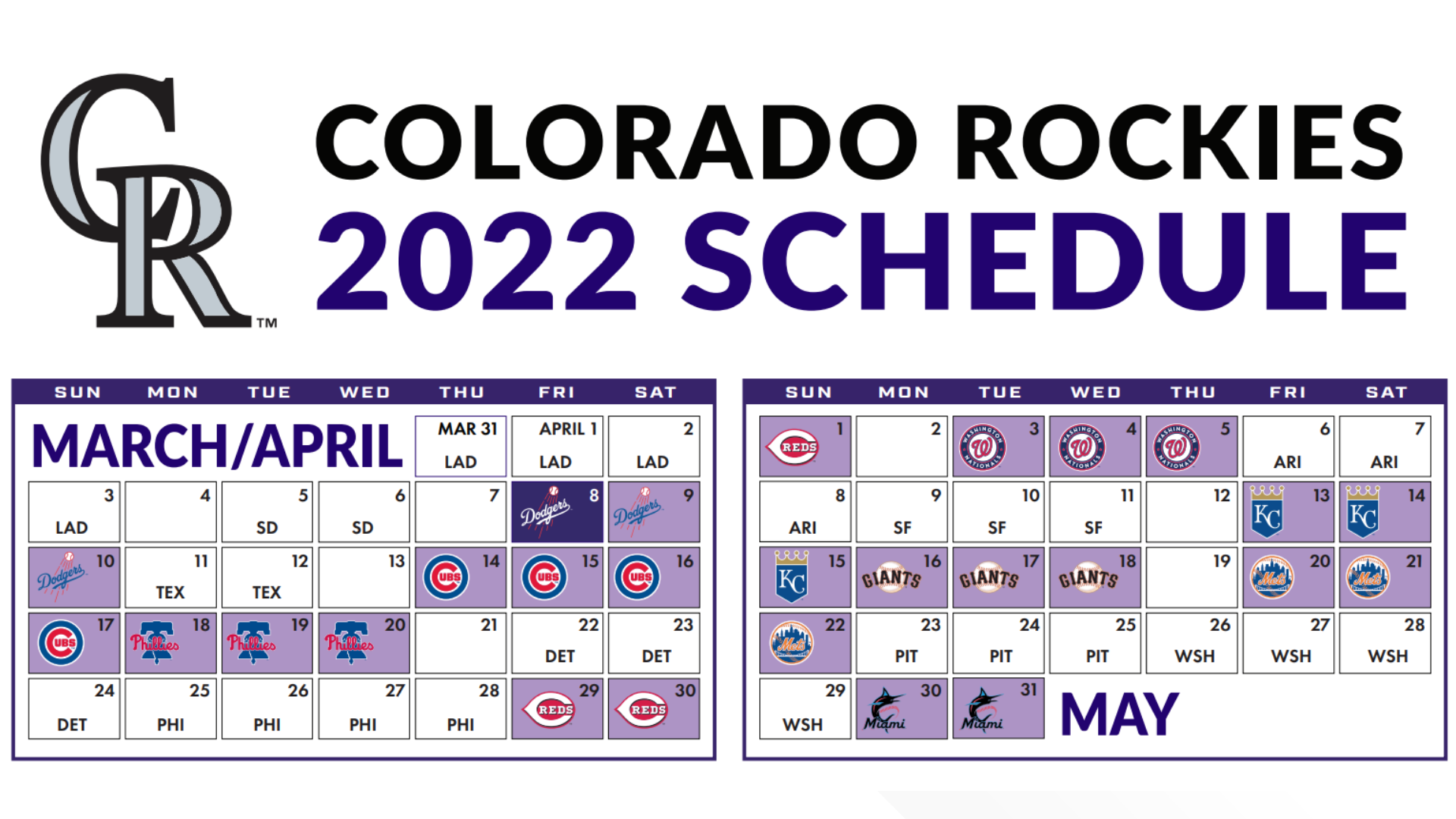 Colorado Rockies 2022 Schedule Regular Season Calendar Tickets 