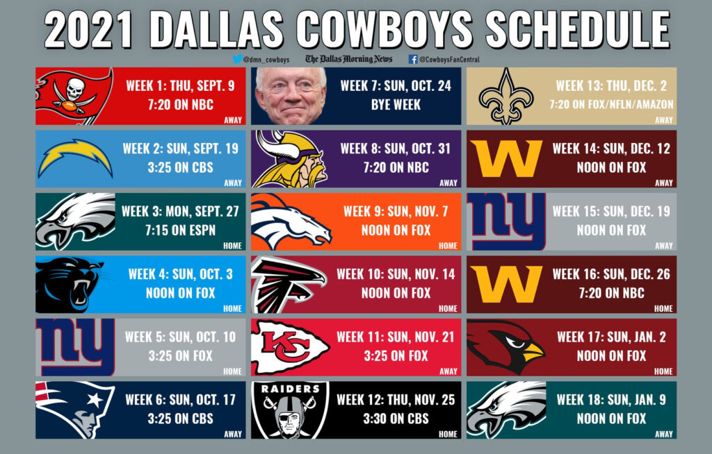 Cowboys Calendario Completo Del Equipo De Dallas Para La Temporada