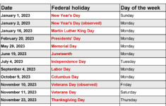 Printable Schedule 2023 Holiday Schedule