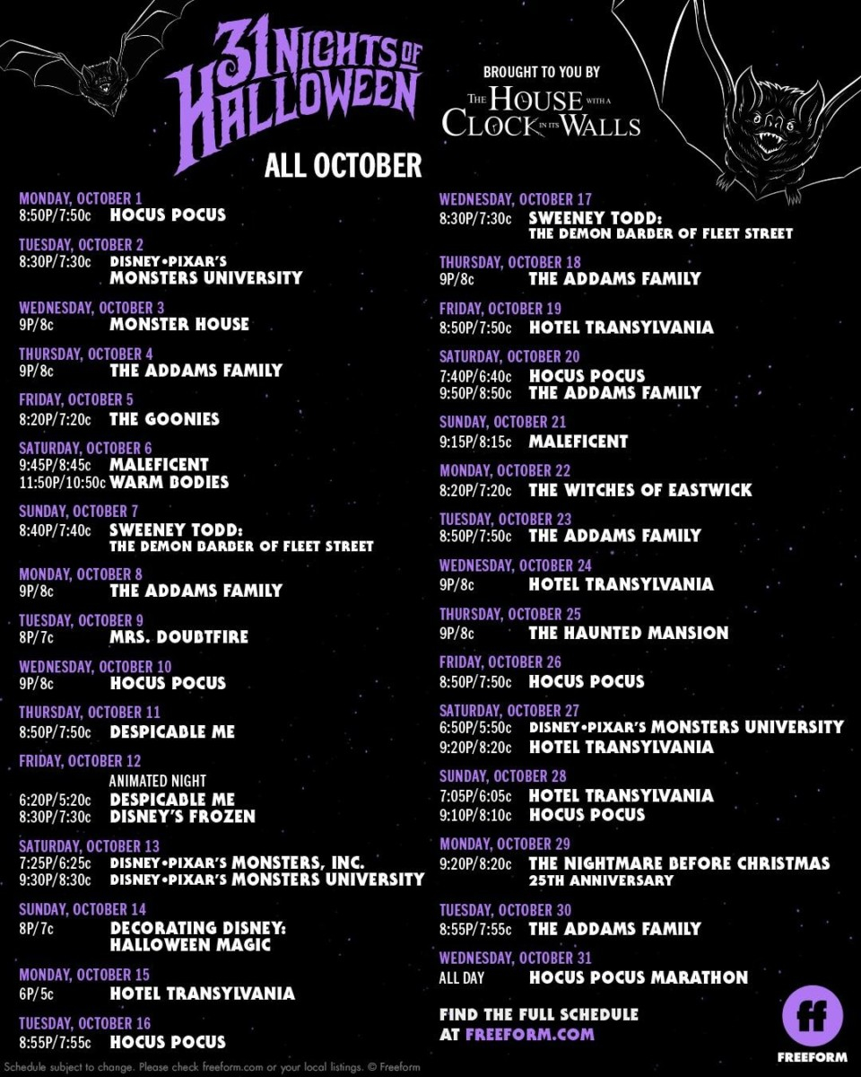 Freeform s 31 Nights Of Halloween See The Schedule 