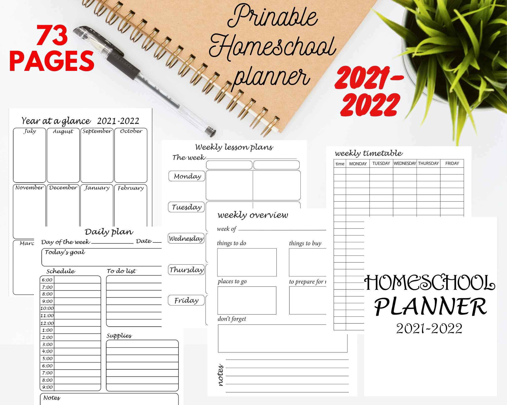 Homeschool Planner Printable 2021 2022 Homeschool Schedule Etsy