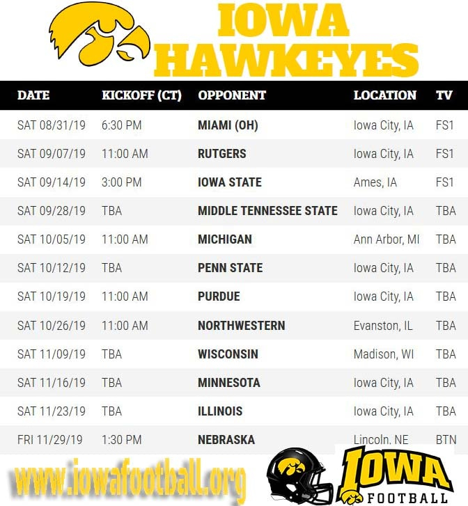 Iowa Hawkeyes Printable Football Schedule 2021 FreePrintableTM 