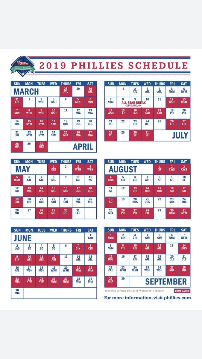 John Clark On Twitter 2019 Phillies Schedule Home Dates Are In Red 