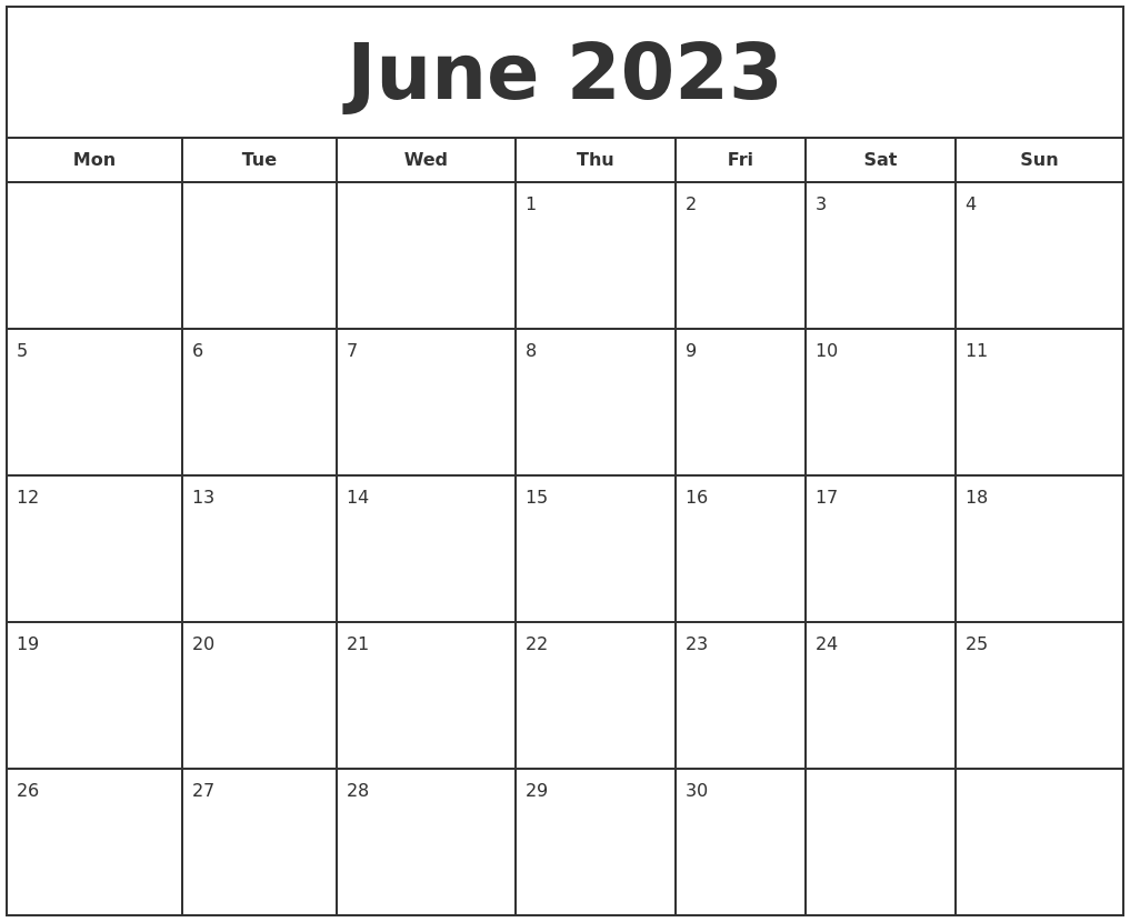 June 2023 Print Free Calendar