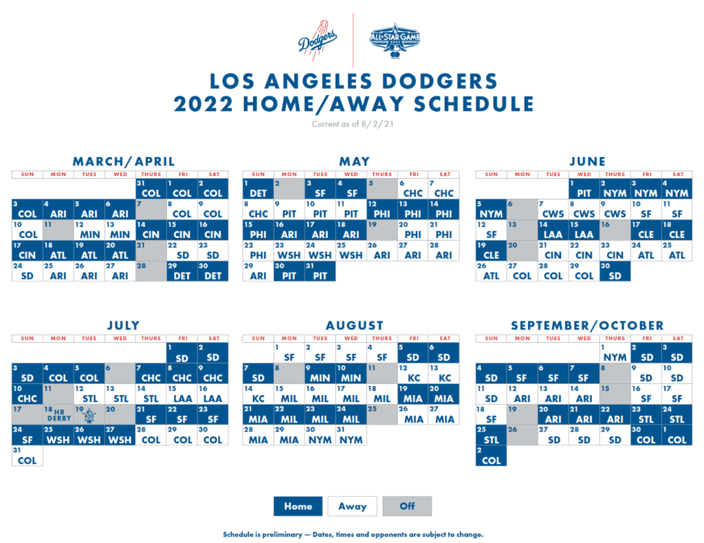 MLB Dodgers Announce 2022 Preliminary Schedule By Rowan Kavner Aug