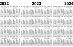 Monday Start Three Year Calendar 2022 2023 And 2024 Free Calendar