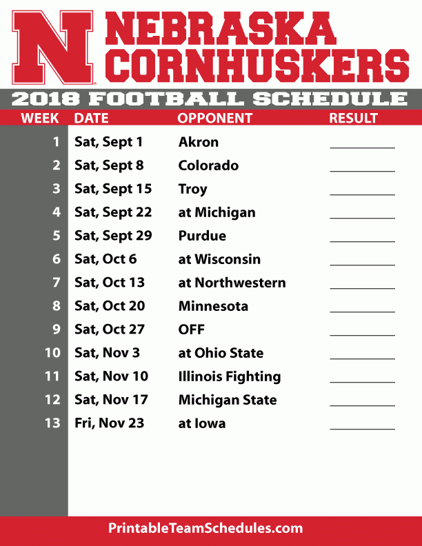 Nebraska Football Schedule AliciaCutlack