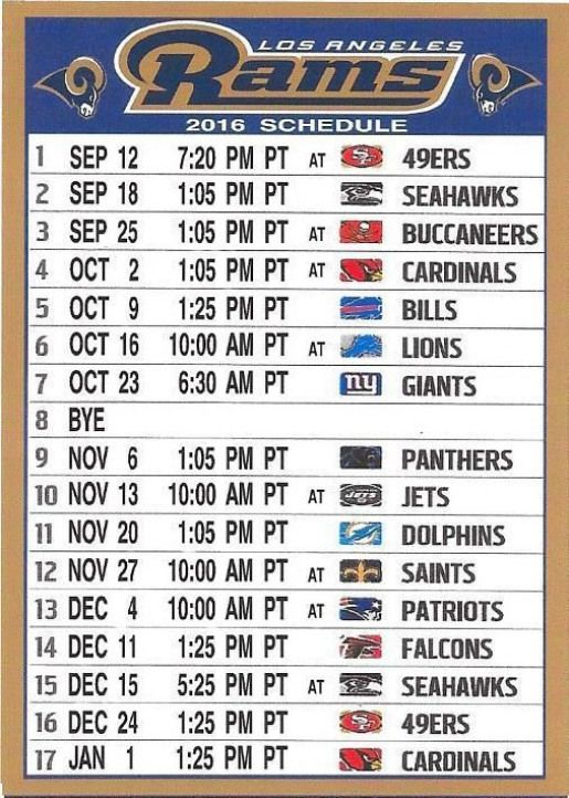NEW LOS ANGELES RAMS 2016 PACIFIC TIME NFL SCHEDULE FRIDGE MAGNET 