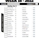 NFL Week 18 Confidence Pool Sheet 2021 Printable