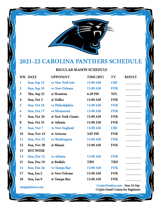 Printable 2021 2022 Carolina Panthers Schedule