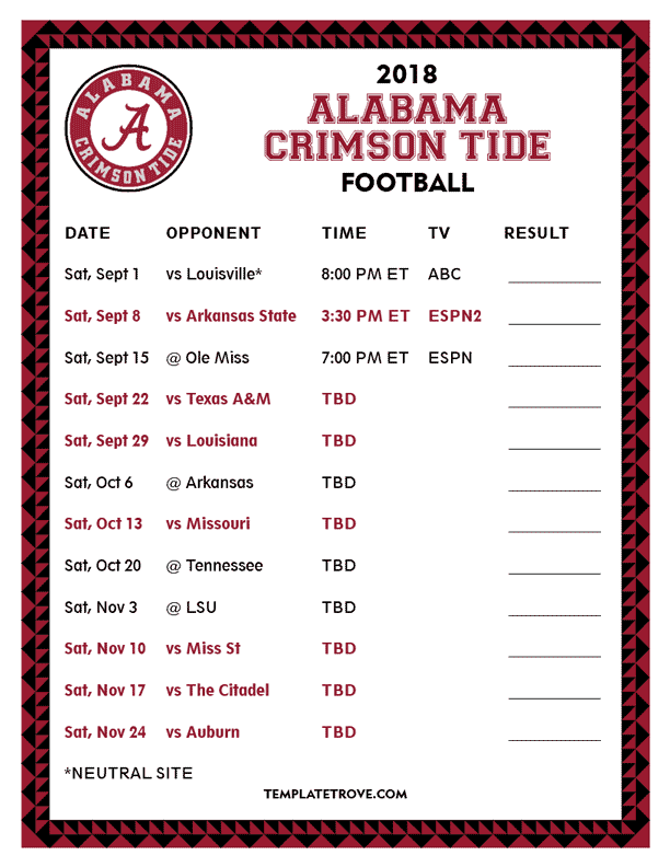 Printable Alabama Football Schedule 2019 Times TUTORE ORG Master Of