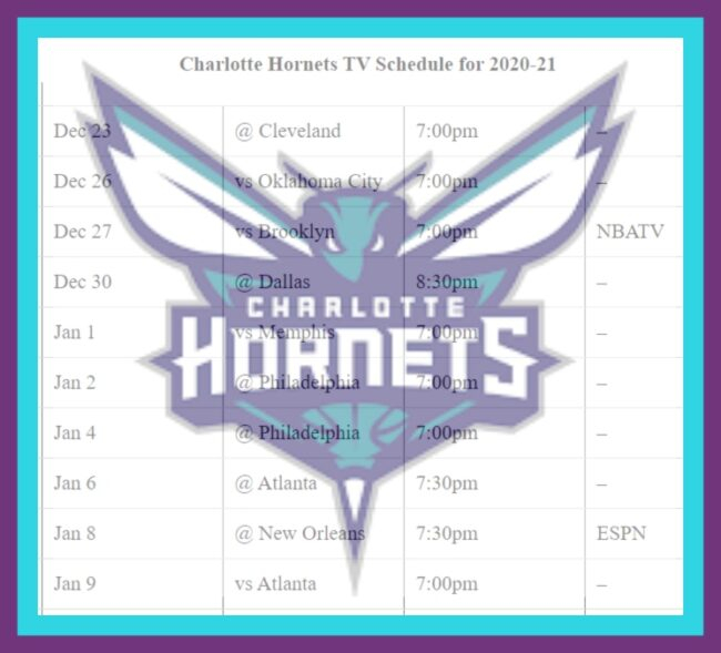 Printable Charlotte Hornets Schedule And TV Schedule For 2020 21
