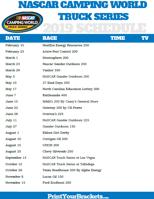 Printable Nascar Camping World Truck Series Schedule 2020