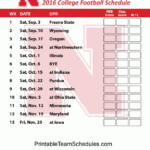 Printable Nebraska Cornhuskers Football Schedule 2016 Nebraska