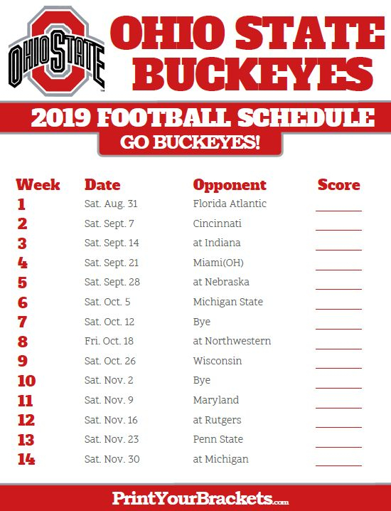Printable Ohio State Buckeyes Football Schedule Ohio State Buckeyes