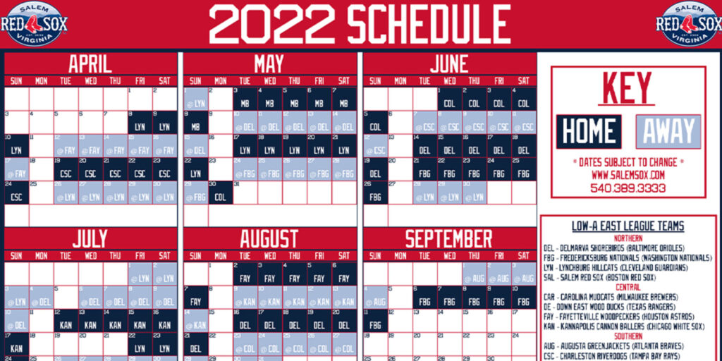 Salem Red Sox Release 2022 Season Schedule MiLB