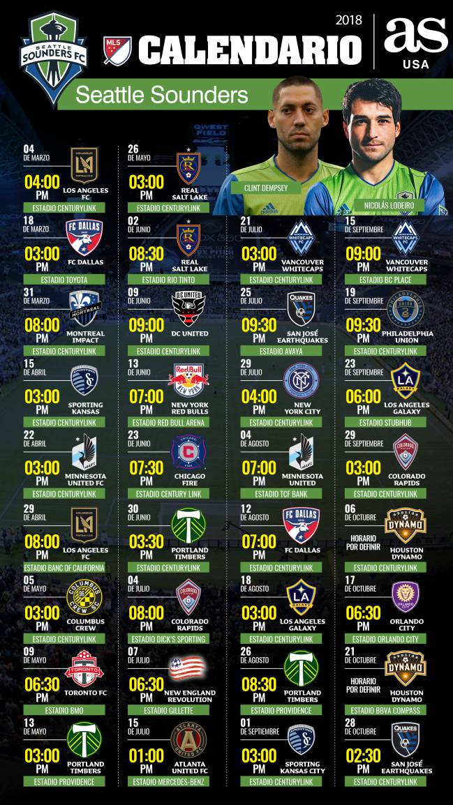 Seattle Sounders Schedule MLS 2018 AS USA