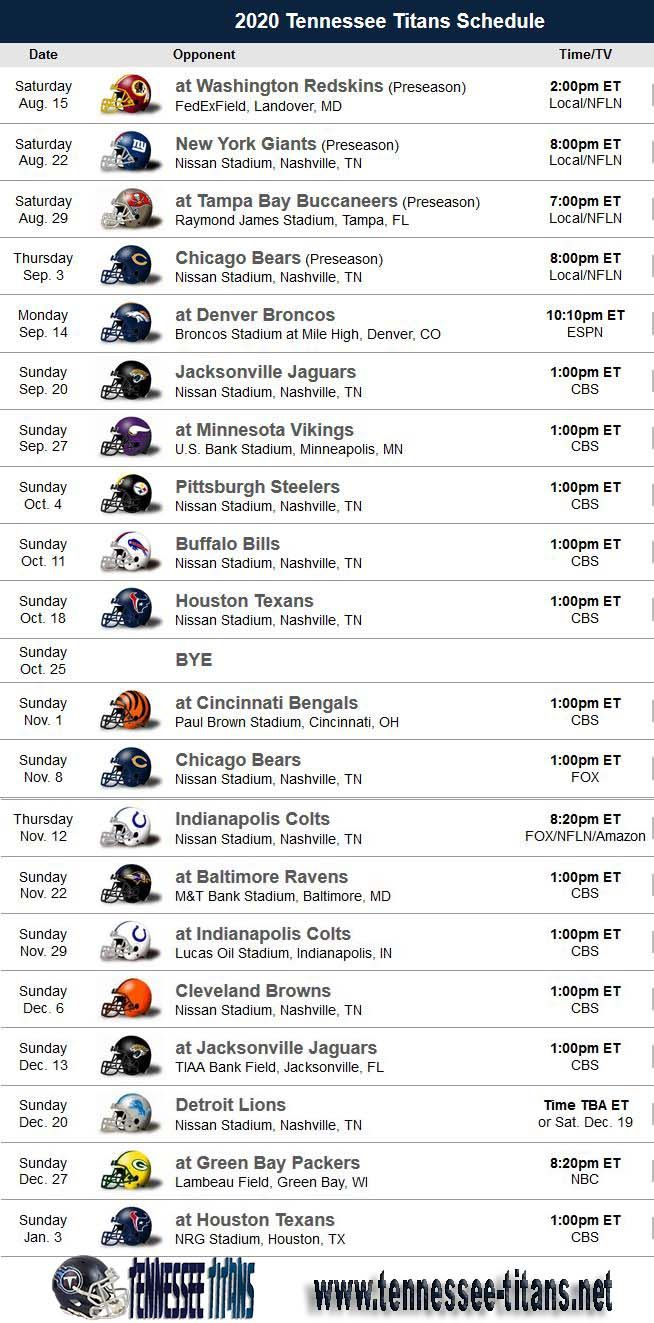 Tennessee Titans Tennessee Titans Tennessee Titans Schedule Titans 