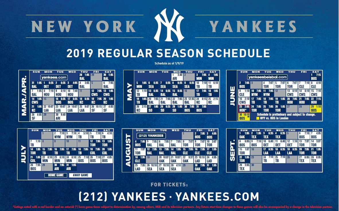 The Best Yankees Schedule 2020 Printable Russell Website
