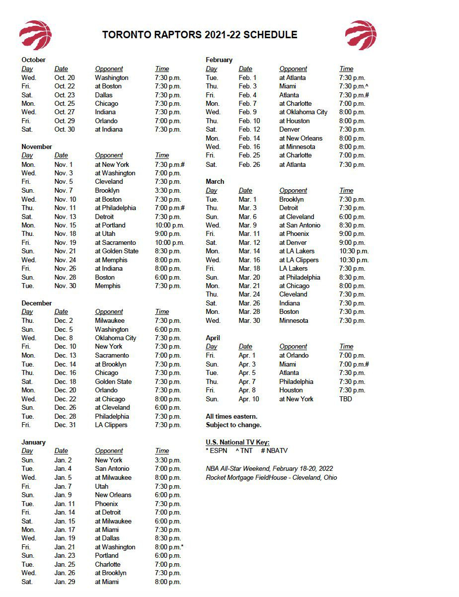 Toronto Raptors 2021 22 Schedule Breakdown Key Games Dates And 