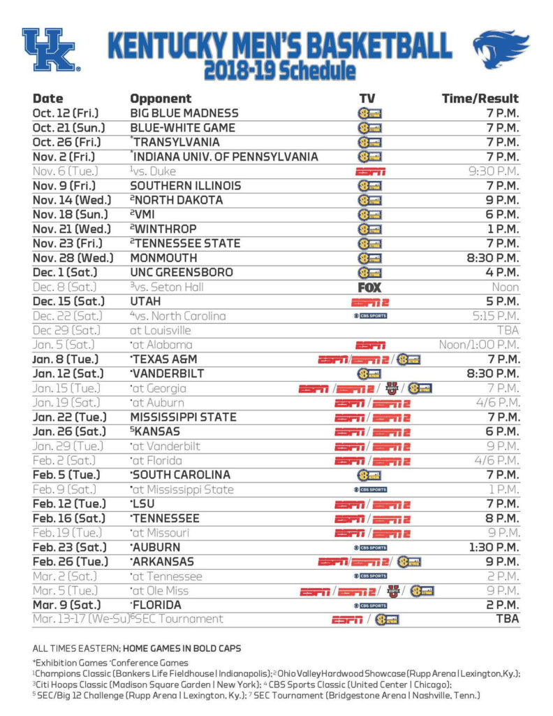 Uk Men s Basketball Schedule 2021 22 Printable FreePrintableTM 