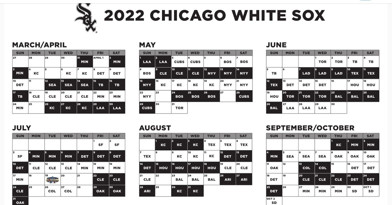 White Sox Announce 2022 Schedule Chicago Sun Times